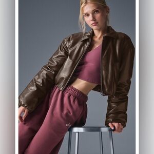 ALO Yoga Faux Leather Cropped Premier Bomber